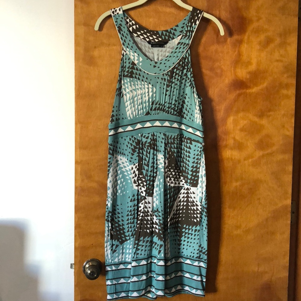 BCBG DRESS in Blue, Brown, and Cream